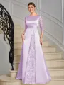 Sheath Scoop 3/4 Sleeves Appliques Lace Floor-Length Satin Mother of the Bride Dress