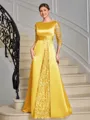 Sheath Scoop 3/4 Sleeves Appliques Lace Floor-Length Satin Mother of the Bride Dress