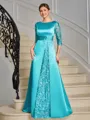 Sheath Scoop 3/4 Sleeves Appliques Lace Floor-Length Satin Mother of the Bride Dress