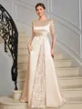 Sheath Scoop 3/4 Sleeves Appliques Lace Floor-Length Satin Mother of the Bride Dress