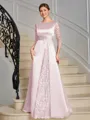 Sheath Scoop 3/4 Sleeves Appliques Lace Floor-Length Satin Mother of the Bride Dress