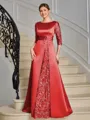 Sheath Scoop 3/4 Sleeves Appliques Lace Floor-Length Satin Mother of the Bride Dress