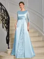 Sheath Scoop 3/4 Sleeves Appliques Lace Floor-Length Satin Mother of the Bride Dress