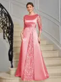 Sheath Scoop 3/4 Sleeves Appliques Lace Floor-Length Satin Mother of the Bride Dress