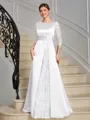 Sheath Scoop 3/4 Sleeves Appliques Lace Floor-Length Satin Mother of the Bride Dress