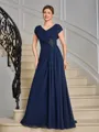 A-line V-neck Pleated Floor-Length Chiffon Mother of the Bride Dress