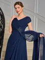 A-line V-neck Pleated Floor-Length Chiffon Mother of the Bride Dress