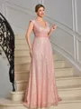 A-line V-neck Pleated Floor-Length Mother of the Bride Dress