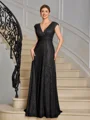 A-line V-neck Pleated Floor-Length Mother of the Bride Dress