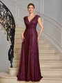 A-line V-neck Pleated Floor-Length Mother of the Bride Dress