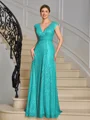 A-line V-neck Pleated Floor-Length Mother of the Bride Dress