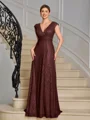 A-line V-neck Pleated Floor-Length Mother of the Bride Dress