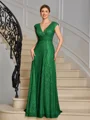 A-line V-neck Pleated Floor-Length Mother of the Bride Dress