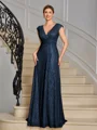 A-line V-neck Pleated Floor-Length Mother of the Bride Dress