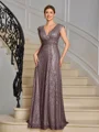 A-line V-neck Pleated Floor-Length Mother of the Bride Dress