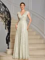 A-line V-neck Pleated Floor-Length Mother of the Bride Dress