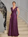 A-line V-neck Pleated Floor-Length Mother of the Bride Dress