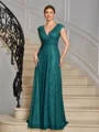 A-line V-neck Pleated Floor-Length Mother of the Bride Dress
