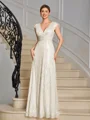 A-line V-neck Pleated Floor-Length Mother of the Bride Dress