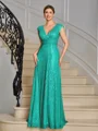 A-line V-neck Pleated Floor-Length Mother of the Bride Dress