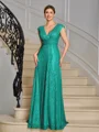 A-line V-neck Pleated Floor-Length Mother of the Bride Dress
