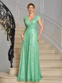 A-line V-neck Pleated Floor-Length Mother of the Bride Dress
