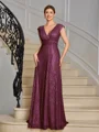 A-line V-neck Pleated Floor-Length Mother of the Bride Dress