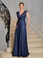 A-line V-neck Pleated Floor-Length Mother of the Bride Dress