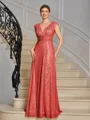 A-line V-neck Pleated Floor-Length Mother of the Bride Dress
