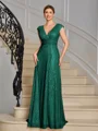 A-line V-neck Pleated Floor-Length Mother of the Bride Dress