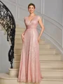 A-line V-neck Pleated Floor-Length Mother of the Bride Dress