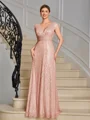 A-line V-neck Pleated Floor-Length Mother of the Bride Dress