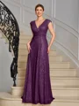 A-line V-neck Pleated Floor-Length Mother of the Bride Dress