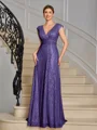A-line V-neck Pleated Floor-Length Mother of the Bride Dress