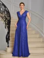 A-line V-neck Pleated Floor-Length Mother of the Bride Dress