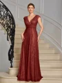 A-line V-neck Pleated Floor-Length Mother of the Bride Dress