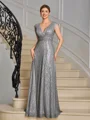 A-line V-neck Pleated Floor-Length Mother of the Bride Dress