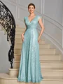 A-line V-neck Pleated Floor-Length Mother of the Bride Dress