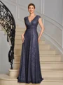 A-line V-neck Pleated Floor-Length Mother of the Bride Dress