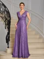 A-line V-neck Pleated Floor-Length Mother of the Bride Dress