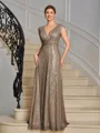 A-line V-neck Pleated Floor-Length Mother of the Bride Dress