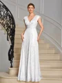 A-line V-neck Pleated Floor-Length Mother of the Bride Dress