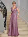 A-line V-neck Pleated Floor-Length Mother of the Bride Dress