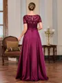 A-line Scoop Short Sleeves Appliques Lace Floor-Length Silk Like Satin Mother of the Bride Dress