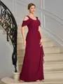 Sheath Cold Shoulder Pleated Ankle-Length Chiffon Mother of the Bride Dress