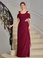 Sheath Cold Shoulder Pleated Ankle-Length Chiffon Mother of the Bride Dress