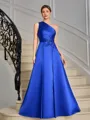 A-line One-Shoulder Appliques Lace Floor-Length Satin Mother of the Bride Dress