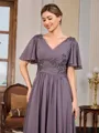 A-line V-neck Short Sleeves Appliques Lace Floor-Length Chiffon Mother of the Bride Dress