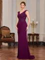 Sheath V-neck Beading Floor-Length Chiffon Mother of the Bride Dress