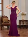 Sheath V-neck Beading Floor-Length Chiffon Mother of the Bride Dress
